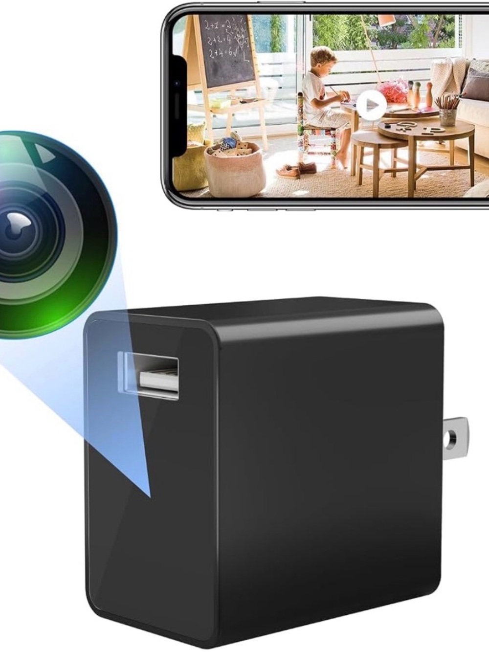 Black USB Wall Charger with Hidden Camera - Portable Surveillance Adapter